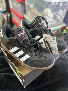 New Adidas Samba Black with White Stripes Child Sneakers